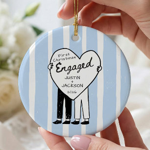 Hand Getekende Doodle Verloving Keramisch Ornament