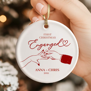 Hand Getekende Eerste Kerst Verloving Keramisch Ornament