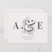 Hand-getekende elegant bruiloft uitnodiging (Voorkant / Achterkant)