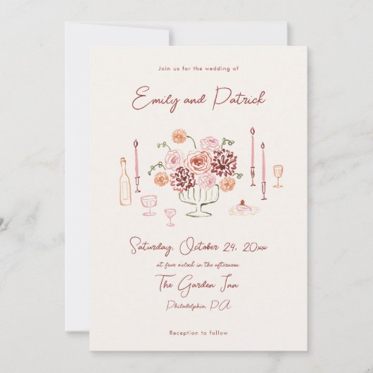 Hand getekende Funky Whimsical Wedding Kaart (Voorkant)