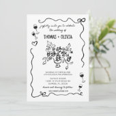 Hand getekende Funky Whimsical Wedding Kaart (Staand voorkant)