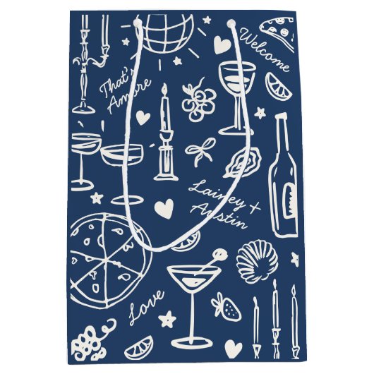 Hand-getekende geïllustreerde bruiloft welkom cade medium cadeauzakje (Voorkant)