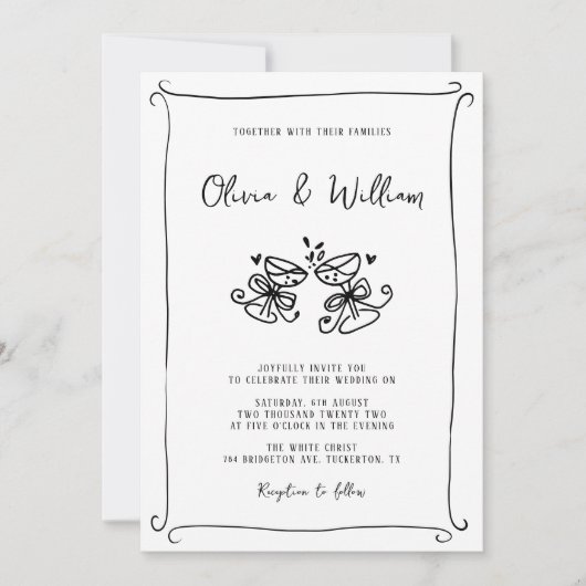 Hand-getekende grillige foto All-in-One bruiloft Kaart (Voorkant)