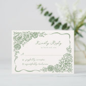 Hand getekende grillige Sage Green Wedding RSVP Kaartje (Staand voorkant)