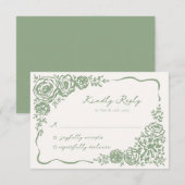 Hand getekende grillige Sage Green Wedding RSVP Kaartje (Voorkant / Achterkant)