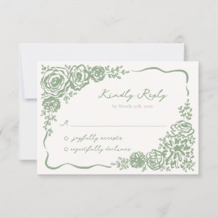 Hand getekende grillige Sage Green Wedding RSVP Kaartje