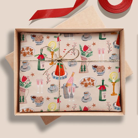 Hand Getekende Kerst Bruidsdouche Deel Eén Recept Tissuepapier