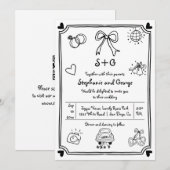 Hand getekende krabbel doodle QR grillige bruiloft Kaart (Voorkant / Achterkant)