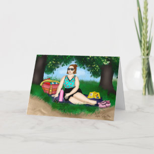 Hand-getekende kunst   Vrouw bij strand Kaart