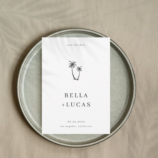 Hand Getekende Palmboom Tropische QR Code Trouwdag Save The Date