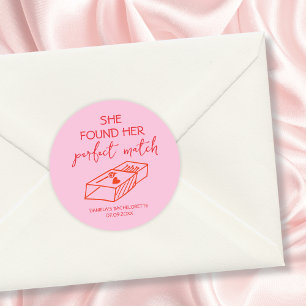 Hand Getekende Perfecte Match Roze & Rode Bachelor Ronde Sticker