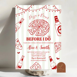 Hand Getekende Pizza en Brouwsels Koppel Shower Kaart