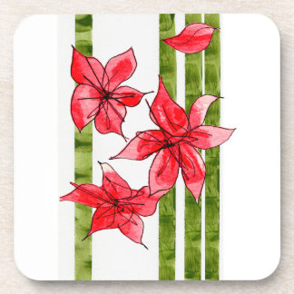 HAND GETEKENDE POINSETTIA ONDERLEGGER BIER ONDERZETTER