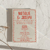 hand getekende rode funky alles in één bruiloft kaart