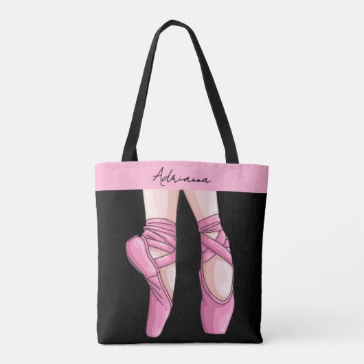 Hand getekende roze balletschoenen draagtas (Achterkant)