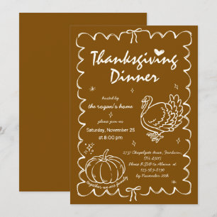 Hand Getekende Vreemde Pompoen Kalkoen Thanksgivin Kaart