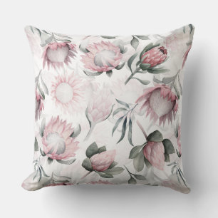 Hand getekende waterverf blos protea bloempatroon kussen