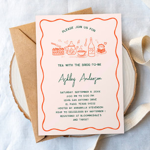 Hand Getekende Whimsical Thee Bruiloft Feest Kaart