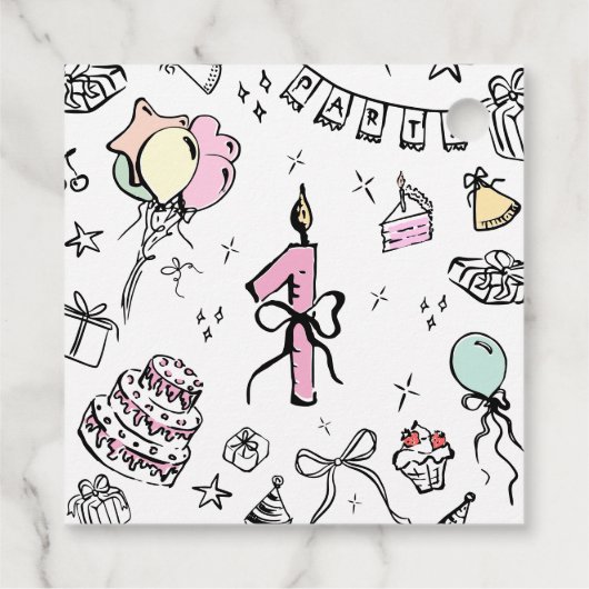 Hand getrokken 1e verjaardag bedankjes labels (Achterkant)