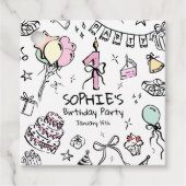 Hand getrokken 1e verjaardag bedankjes labels (Voorkant)