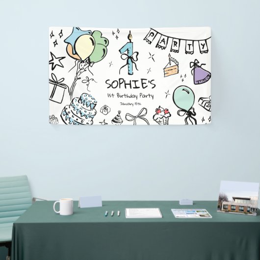 Hand getrokken 1e verjaardag spandoek (Beurs)