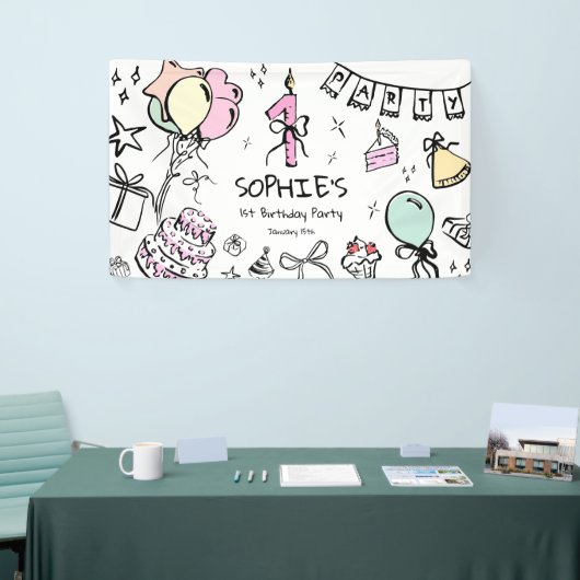 Hand getrokken 1e verjaardag spandoek (Beurs)