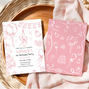 Hand getrokken 1e verjaardag uitnodigen, Doodle ve Kaart