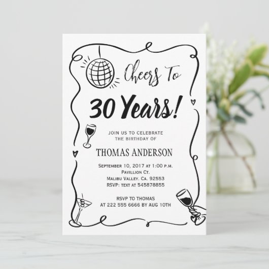 Hand getrokken 30e verjaardag feest vieren kaart (Staand voorkant)