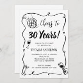 Hand getrokken 30e verjaardag feest vieren kaart (Voorkant / Achterkant)