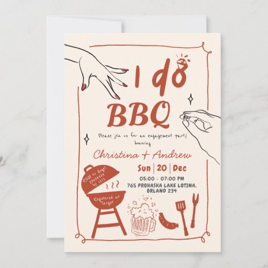 Hand getrokken achtertuin Ik doe BBQ verlovingsfee Kaart (Voorkant)