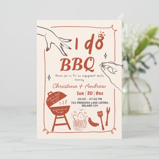 Hand getrokken achtertuin Ik doe BBQ verlovingsfee Kaart (Staand voorkant)