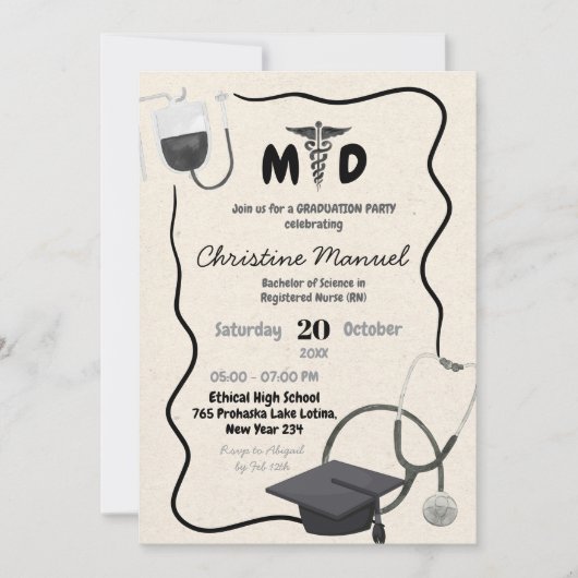 Hand getrokken arts Afstuderen Kaart (Voorkant)