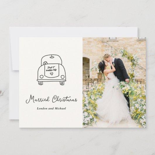 Hand getrokken auto Doodle Modern Pas getrouwd Chr Feestdagenkaart (Voorkant)