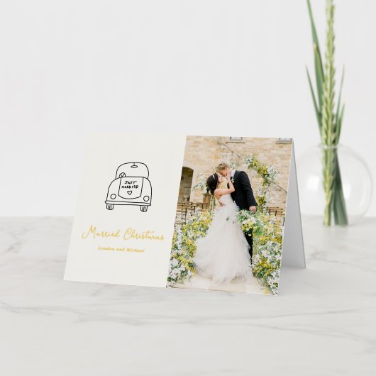 Hand getrokken auto Doodle Modern Pas getrouwd Chr Folie Feestdagenkaart (Voorkant)