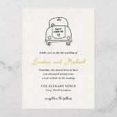 Hand getrokken auto Doodle Moderne bruiloft Folie Uitnodiging (Voorkant)