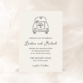 Hand getrokken auto Doodle Moderne bruiloft Kaart