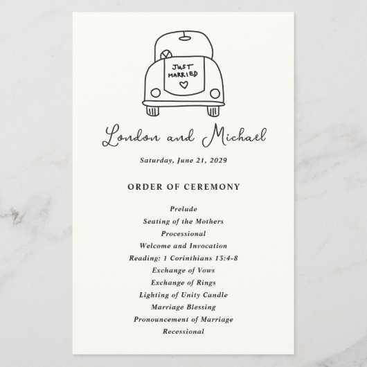 Hand getrokken auto Doodle Moderne bruiloft progra (Voorkant)
