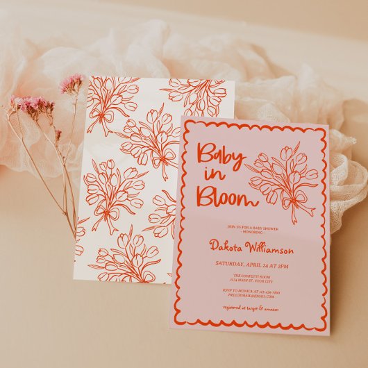 Hand getrokken Baby in Bloom Baby shower Kaart