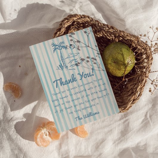 Hand getrokken Baby op het bord Zomer Baby shower Bedankkaart