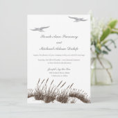 Hand getrokken Beach bruiloft uitnodiging met duin (Staand voorkant)