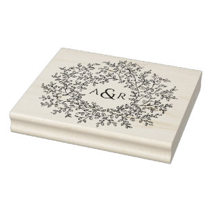 Hand getrokken blad monogram paar initialen bruilo 	rubberstempel