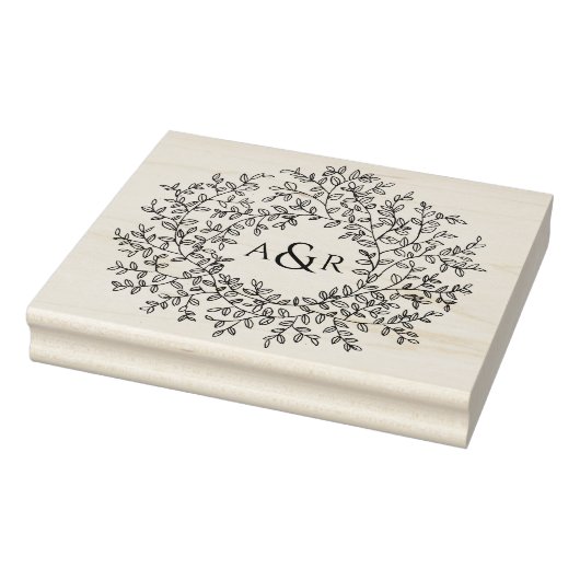 Hand getrokken blad monogram paar initialen bruilo 	rubberstempel (Stempel)