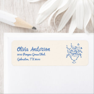 Hand getrokken blauw bloemboeket Baby shower Etiket