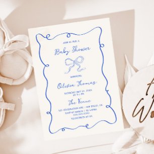 Hand getrokken blauw boog Baby shower Kaart
