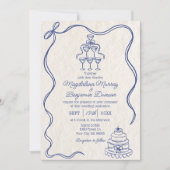 Hand Getrokken Blauw Retro Ribbon Bow Wedding Kaart (Voorkant)