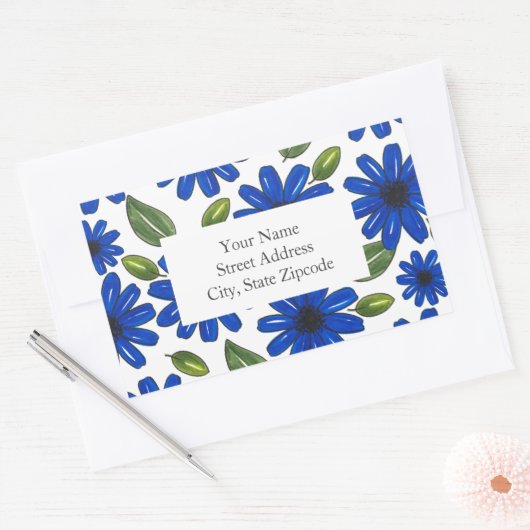 Hand getrokken Blauwe Bloem Patroon Labels (Envelop)