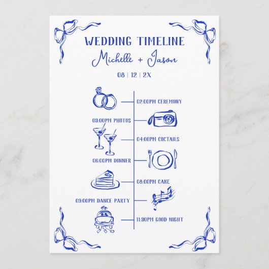 Hand getrokken blauwe bruiloft reisschema Welkom Programma (Voorkant)