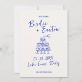 Hand getrokken Blauwe Squiggle Champagne Tower Bru Save The Date (Voorkant)