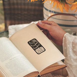 Hand getrokken Bloem Vetgedrukte Retro Ex Libris B Rubberstempel