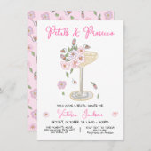 Hand getrokken bloemblaadjes en Presecco Vrijgezel Kaart (Voorkant / Achterkant)